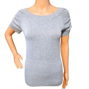 Womens Gray Sweater Knit Blouse Ruched Sleeves M Officewear Career Casual Minima